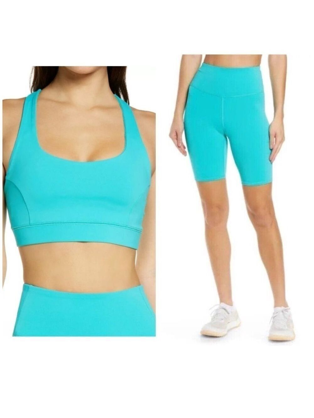 IVL Collective Stay in Place Sports Bra and Hydra Sculpt Bike Shorts in Ceramic